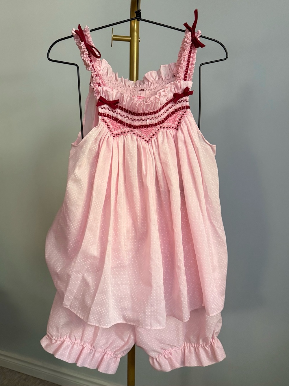 Vintage Handmade Smocked Babydoll Top & Bloomers Set